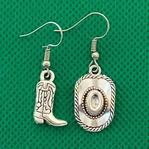 Sterling silver Cowgirl boots & hat earrings western gun cowboy